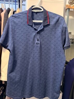 Vintage Gucci Blue Polo with Subtle Monogram and Contrast Collar